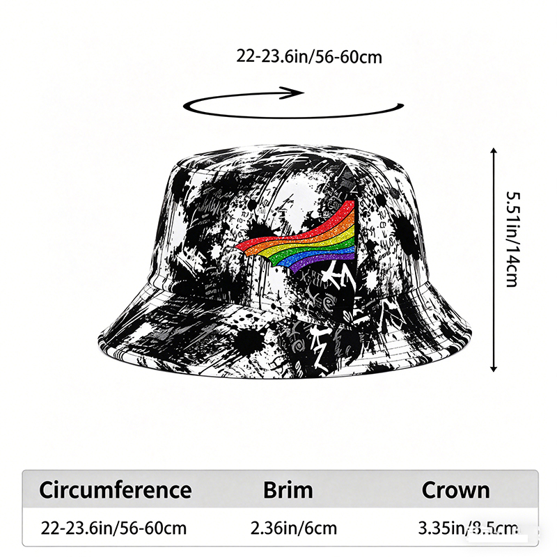 Unisex Classic Graffiti Bucket Hat with Glitter Rainbow Print for Outdoor Activities, Streetwear Fashion, and Pride Events – Perfect for Adults Seeking Bold Style and Comfortable Sun Protection