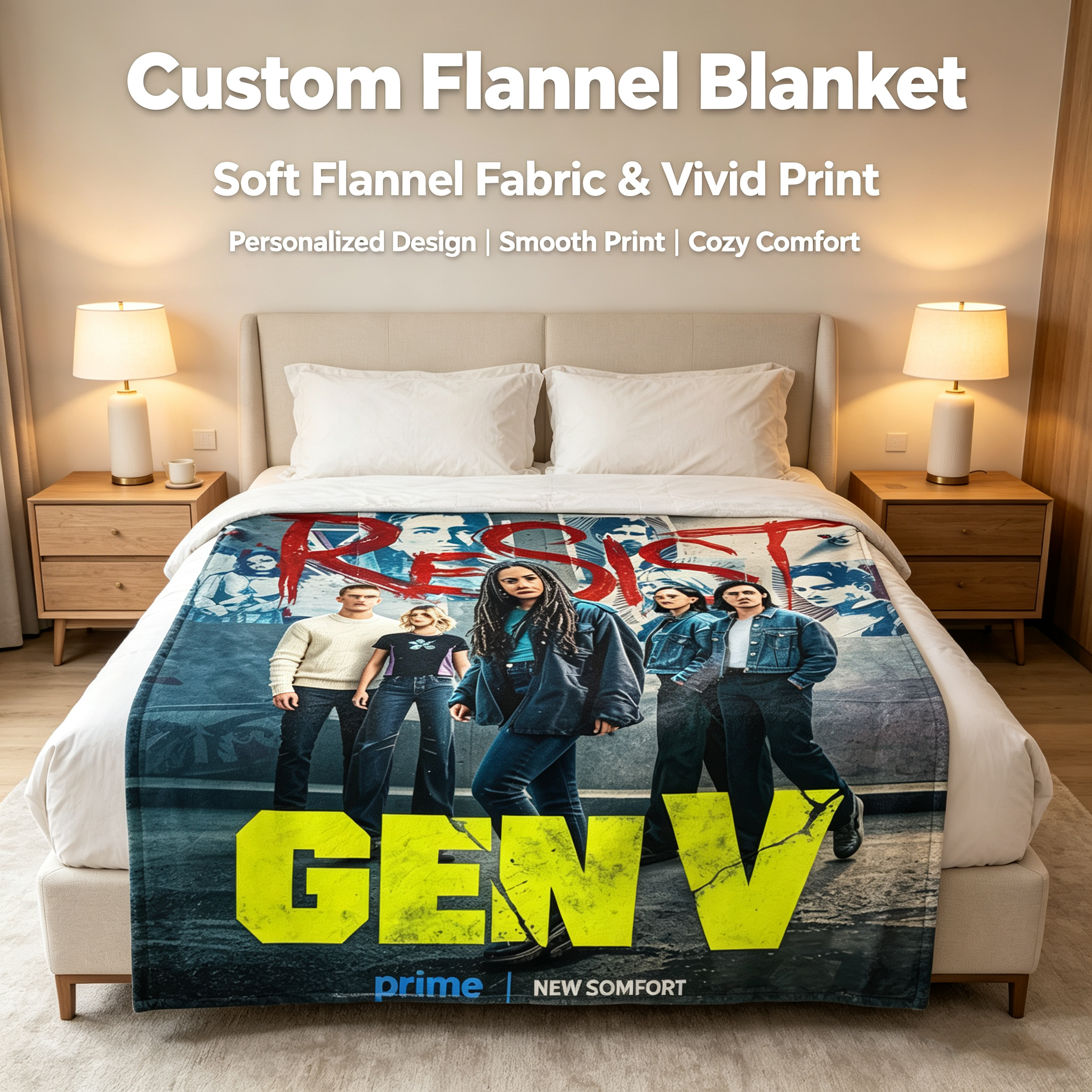 Custom Face Blanket The Boys Gen V Flannel Blanket Superhero Series Fan Gift for Home or Travel Cozy Comfortable Throw Blanket Perfect for Fans of Amazon Prime TV Show