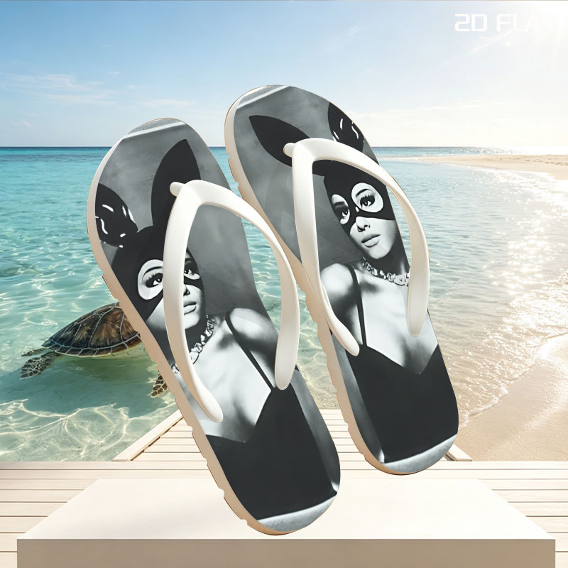 Bunny Masked Woman in Black Dress with Pearl Necklace -  flip-flops