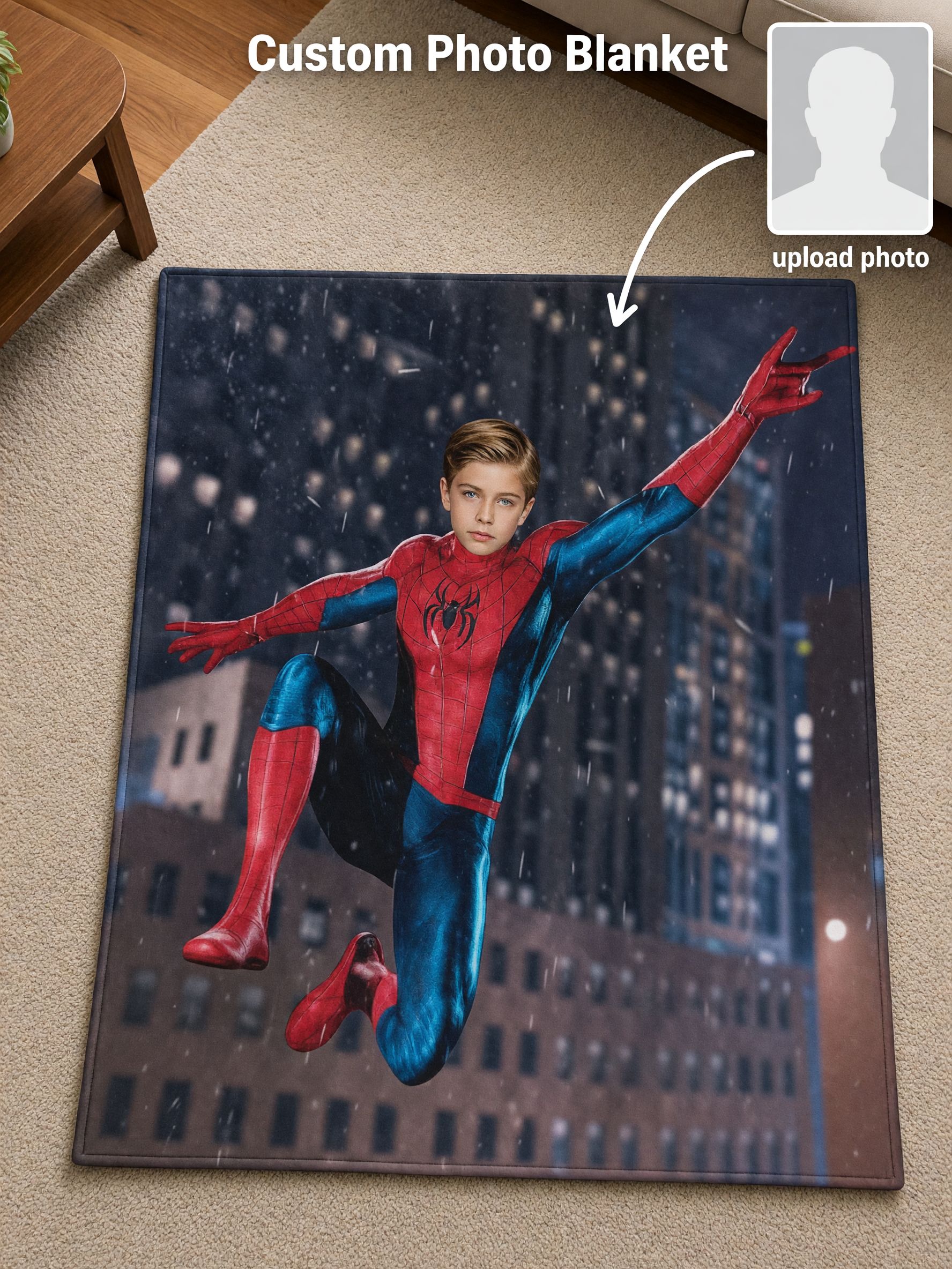 Custom Face Superhero Flannel Throw Blanket Ultra Soft Anti-Pilling Personalized Bed Gift