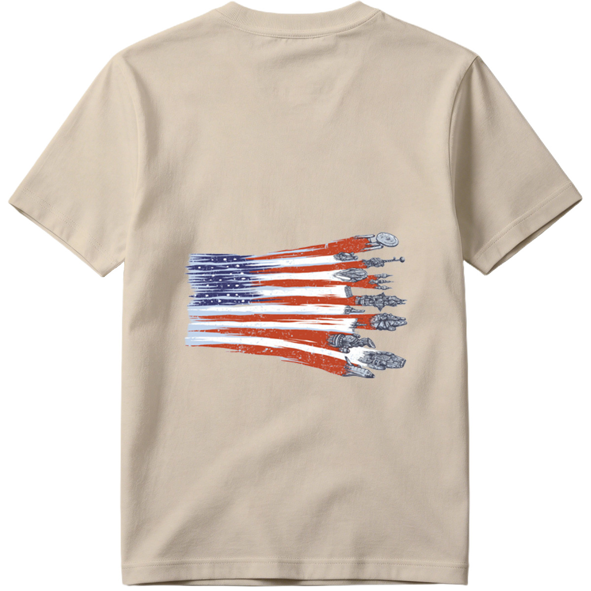 Star Trek and Star Wars Spaceships with American Flag Design - Tee