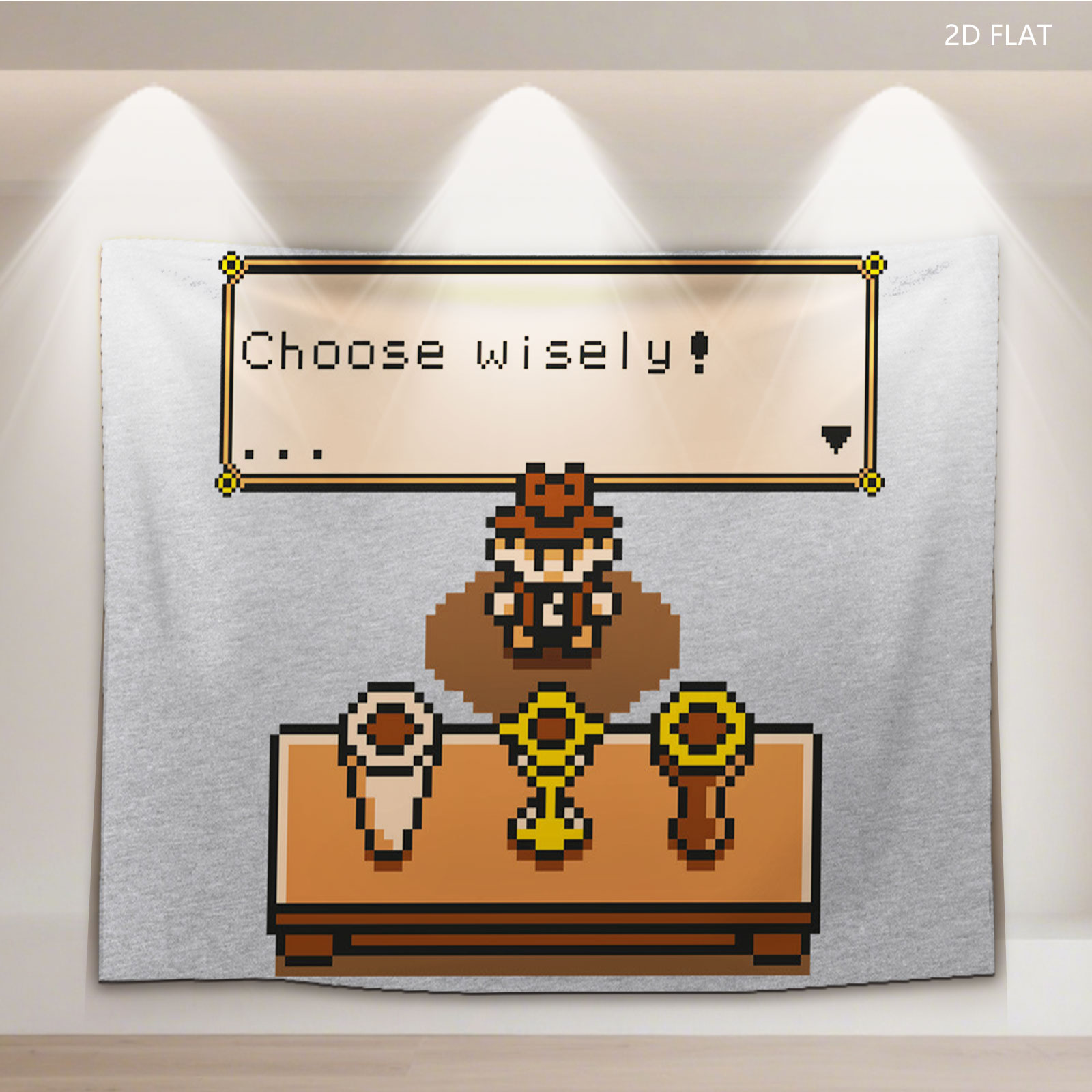 Pixel Art Character Chooses Among Three Items with 