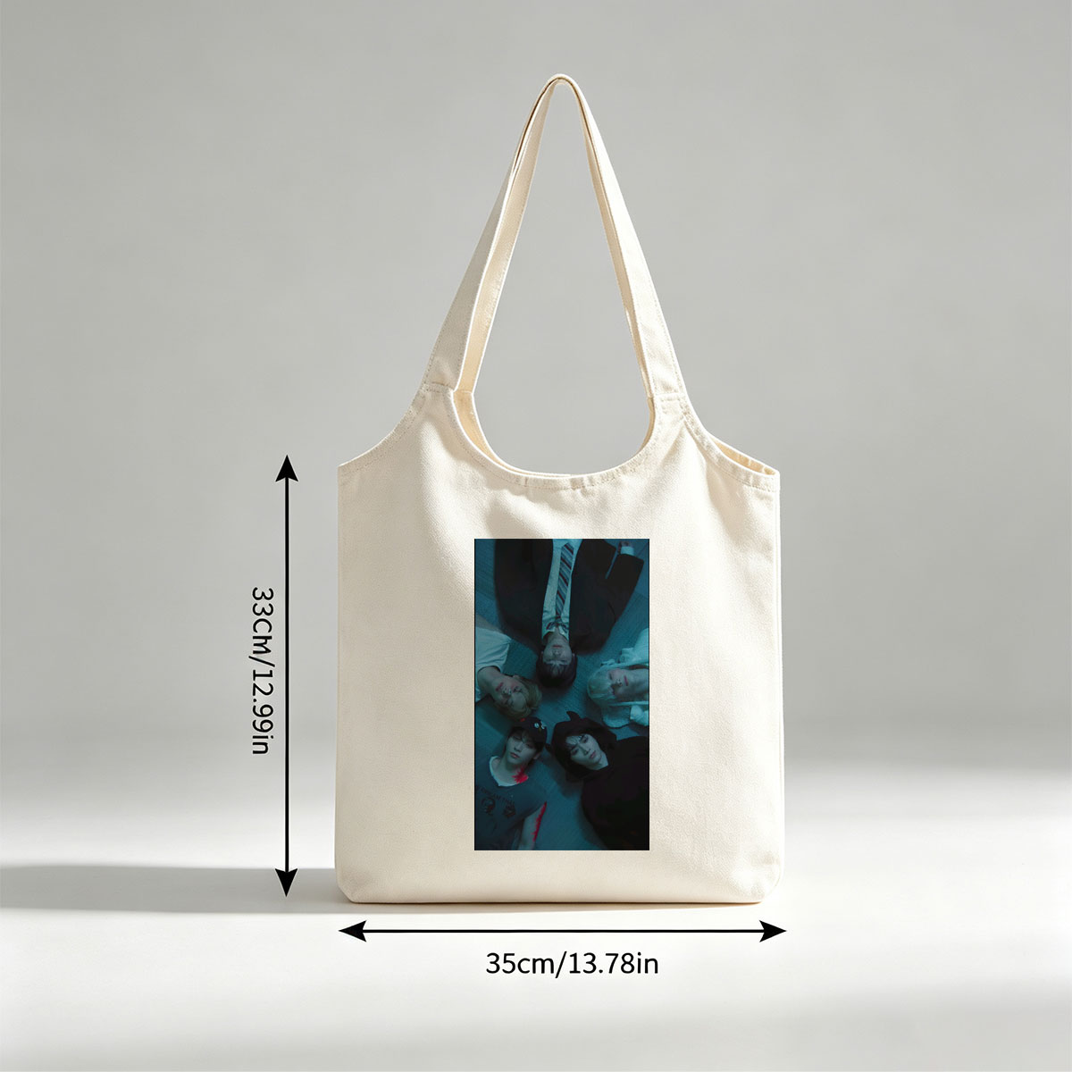 TXT Members Lying in a Circle on the Floor in Moody Blue Lighting - Canvas shoulder bags/