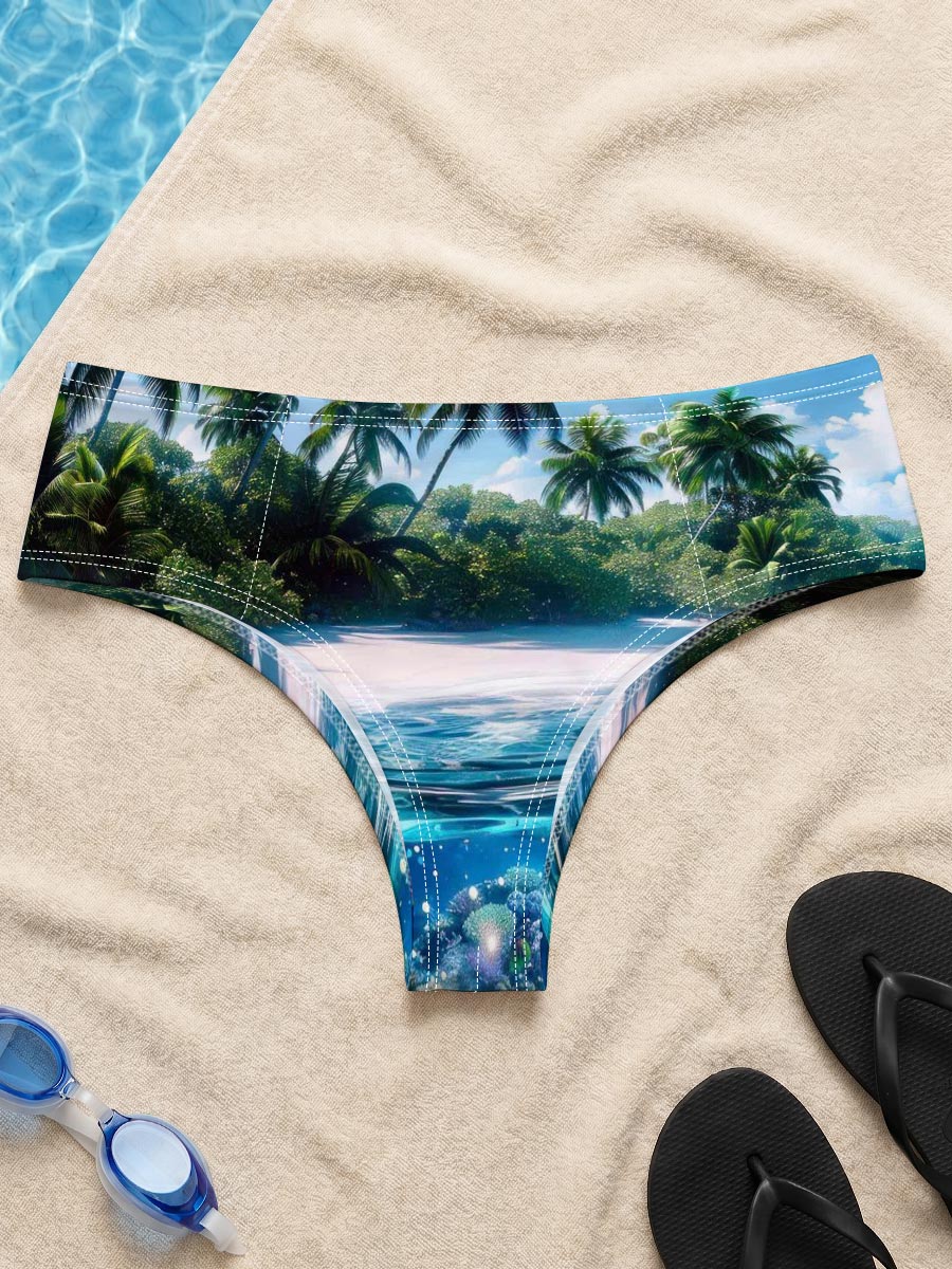 Tropical Paradise with Vibrant Coral Reef and Palm Trees -  Men's swim trunks