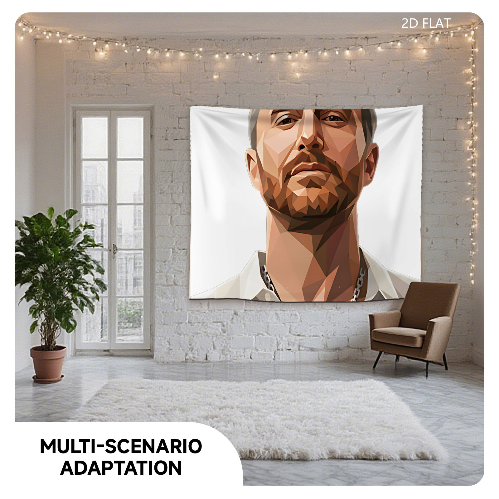 Low-Poly Portrait of a Man in White Shirt and Chain Necklace - Tapestry
