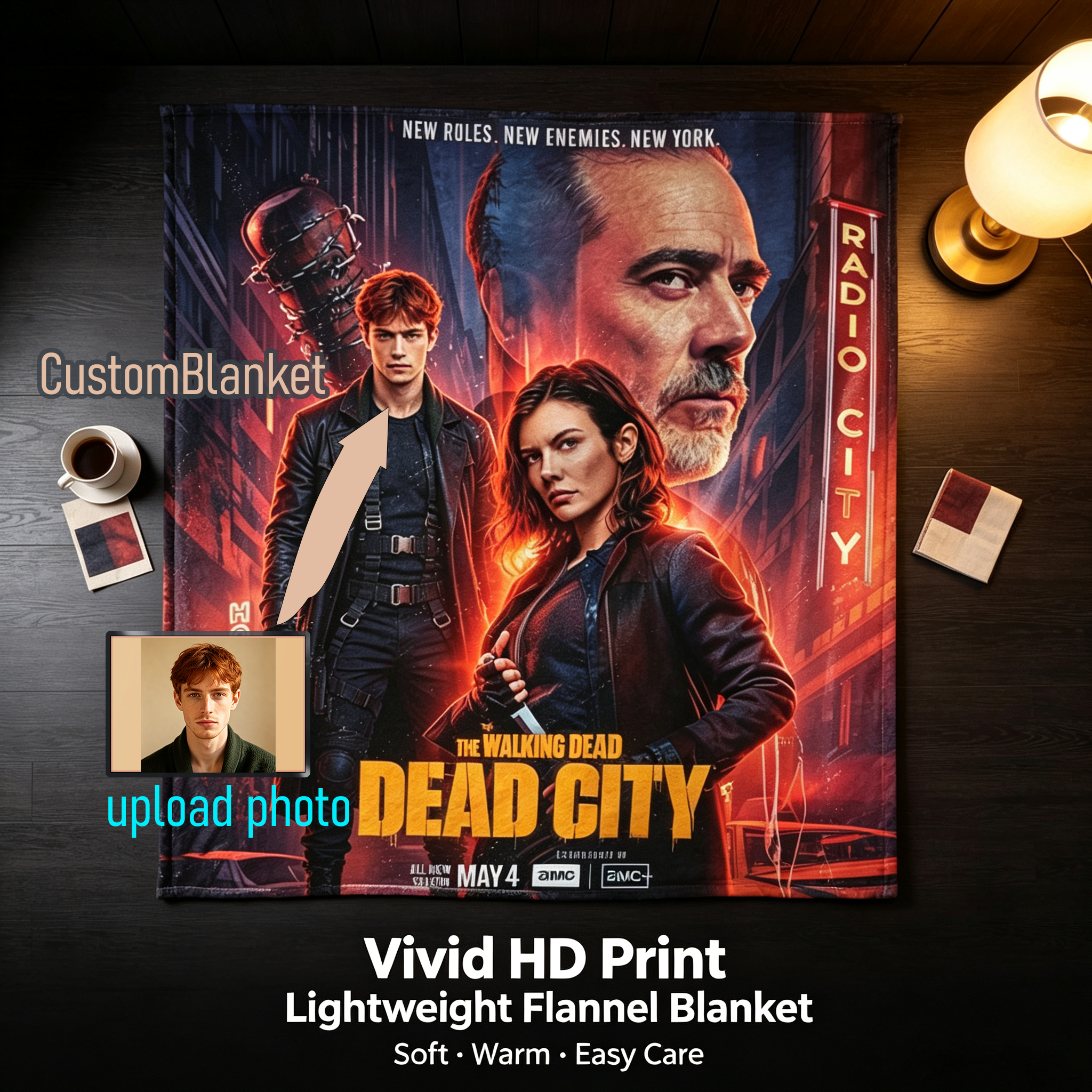 Custom Face Blanket The Walking Dead Dead City Flannel Blanket for Couch, Bed, or Travel – Perfect Gift or Giveaway for Fans