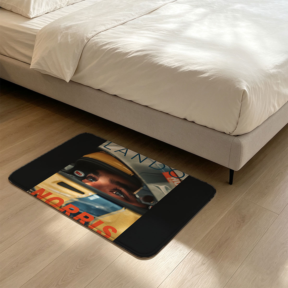 Lando Norris in Racing Helmet, Formula 1 Driver, McLaren Team - Flannel floor mat