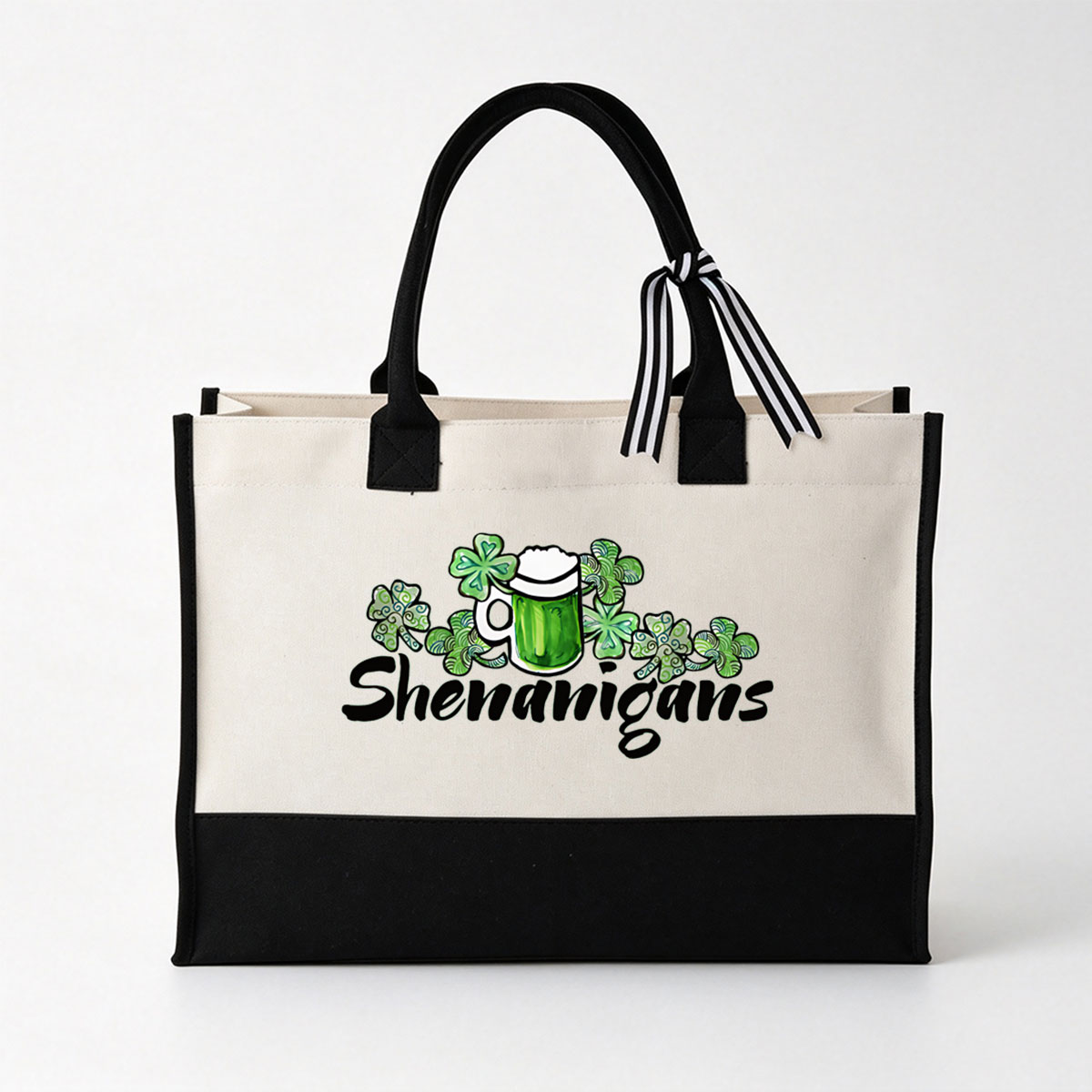St. Patrick's Day Shenanigans with Green Beer and Shamrocks - Canvas patchwork gift tote bag