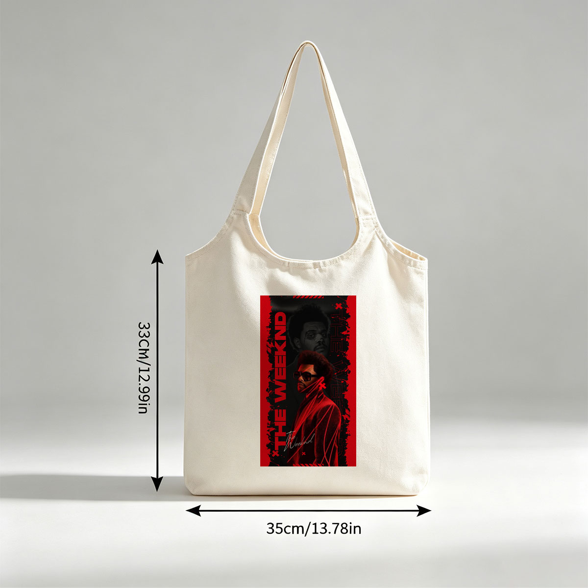 The Weeknd Dark Red Aesthetic Portrait with Bold Typography and Dramatic Lighting - Canvas shoulder bags/