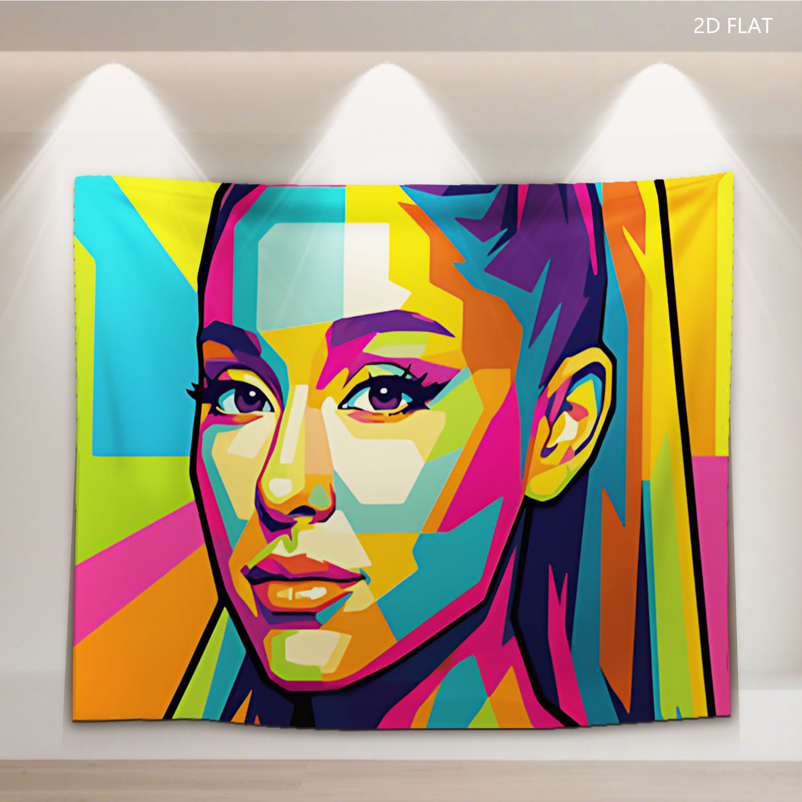 Colorful Pop Art Portrait of a Woman with Vibrant Geometric Patterns - Tapestry