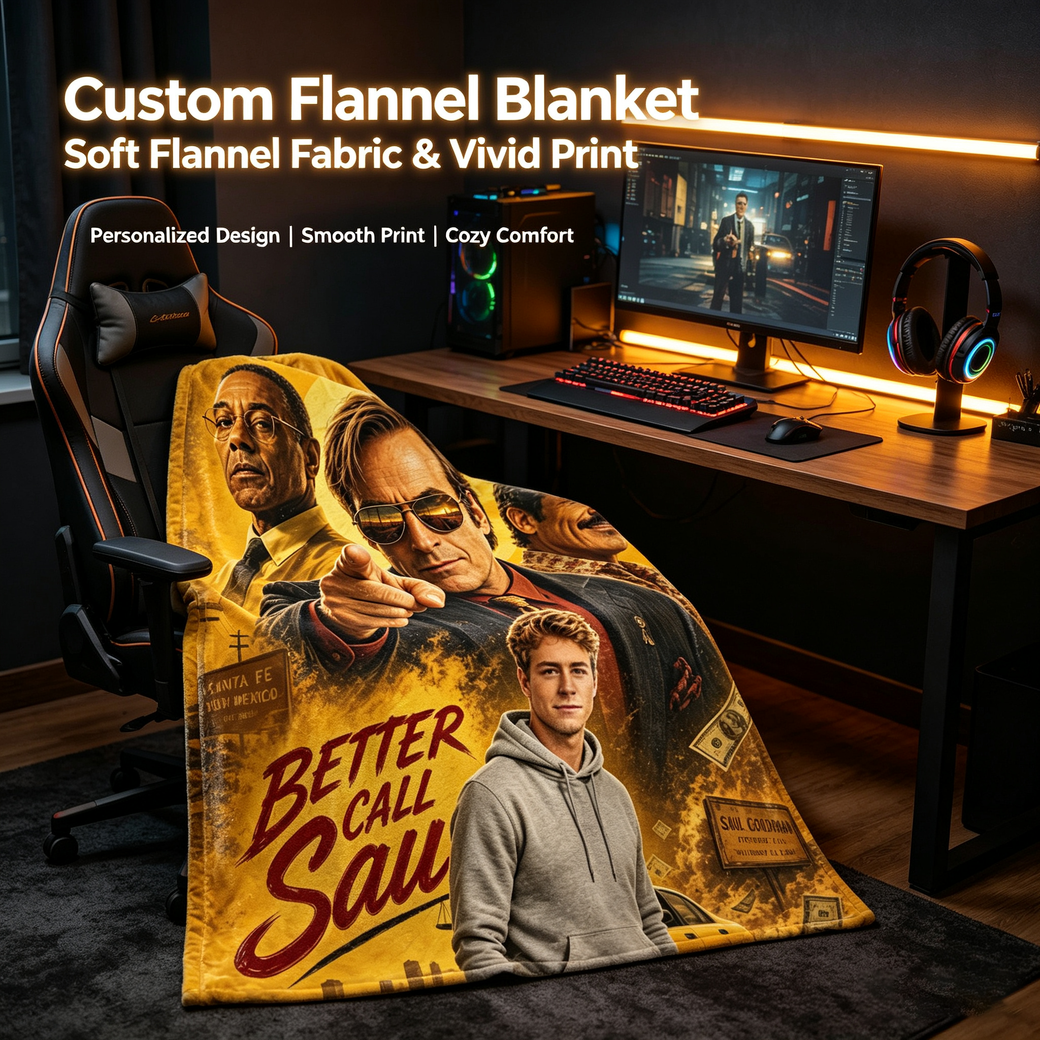Custom Face Blanket Better Call Saul Flannel Blanket Perfect for Fans of the TV Series Ideal Gift or Giveaway for Drama and Crime Show Enthusiasts