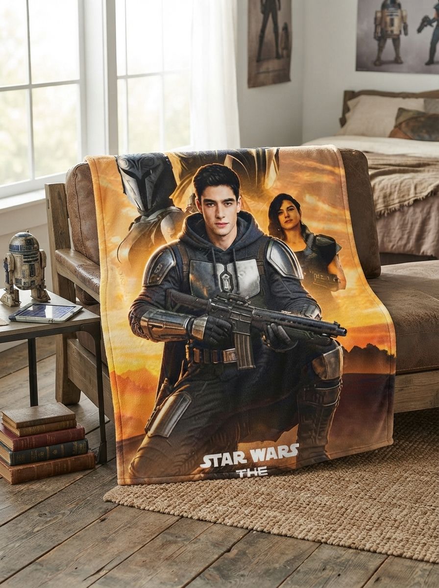 Custom Photo Face Blanket Personalized Galactic Warrior Flannel Fleece Throw Soft Anti-Pilling Cozy Bed Sofa Keepsake