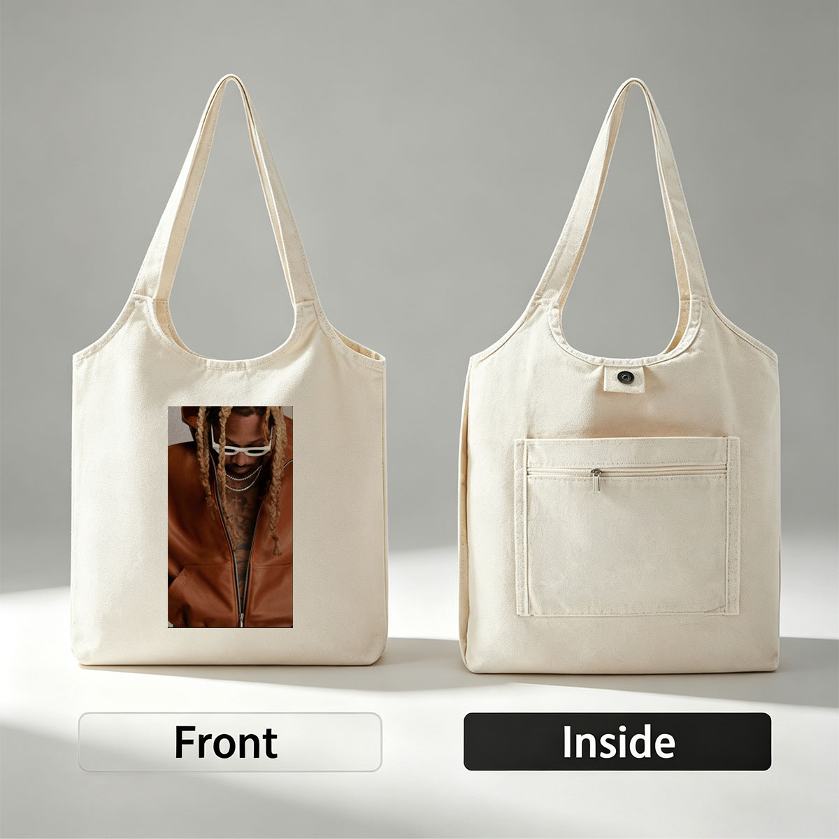 Future in a Brown Leather Jacket with White Sunglasses and Braided Hair - Canvas shoulder bags/