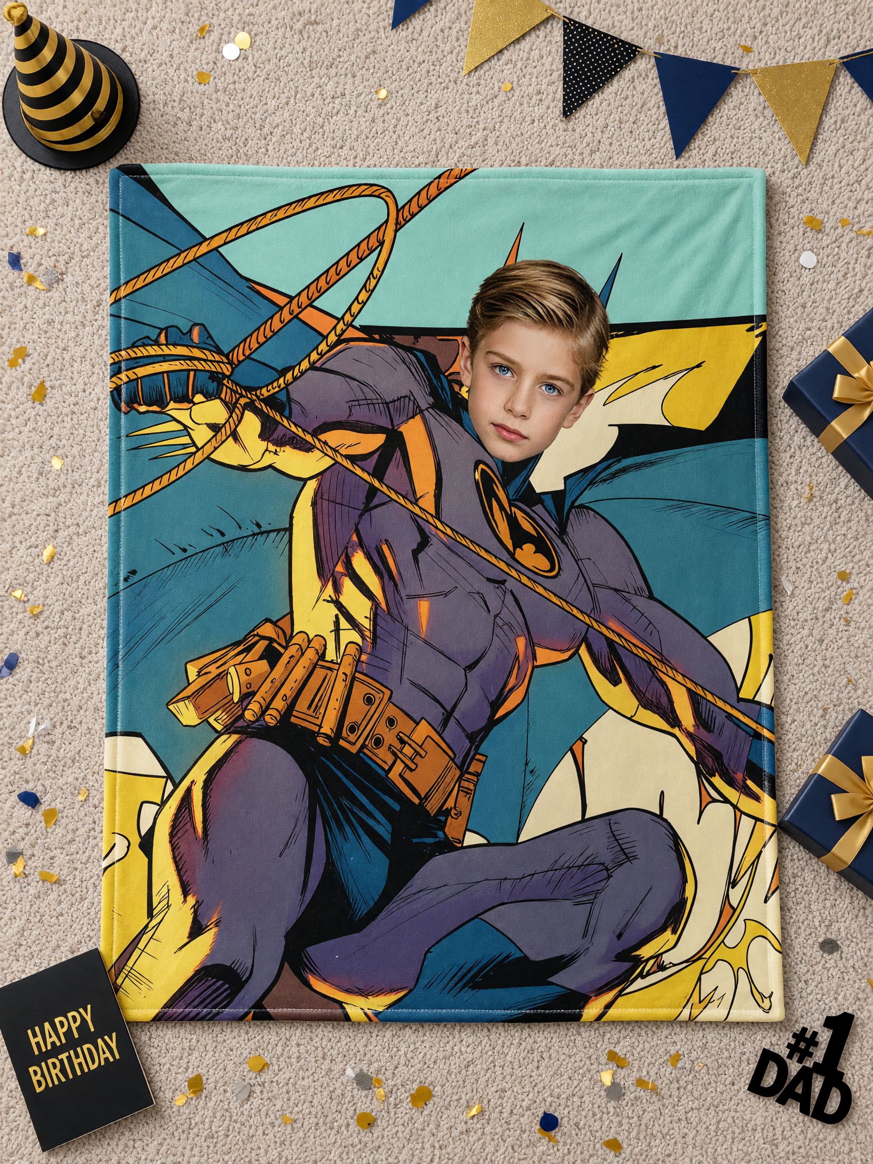 Custom Face Photo Blanket Personalized Superhero Comic Flannel Fleece Throw, Ideal Cozy Gift for Kids and Family