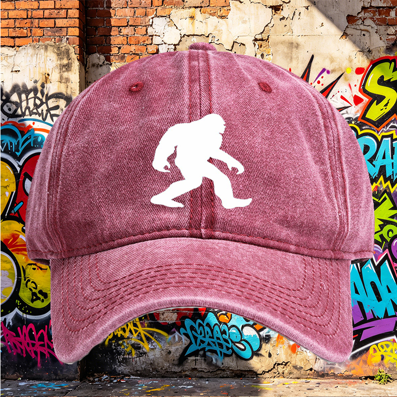 Unisex Classic Washed Cap with Bigfoot Silhouette Print + Outdoor Adventure Hat for Hiking Camping Nature Enthusiasts