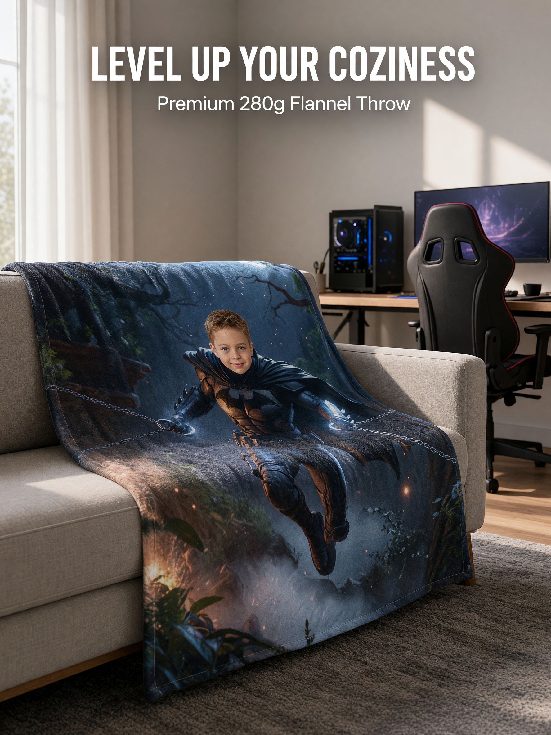 Personalized Photo Superhero Blanket Custom Face Soft Flannel Throw for Kids Adults Bed Couch Ideal Gift