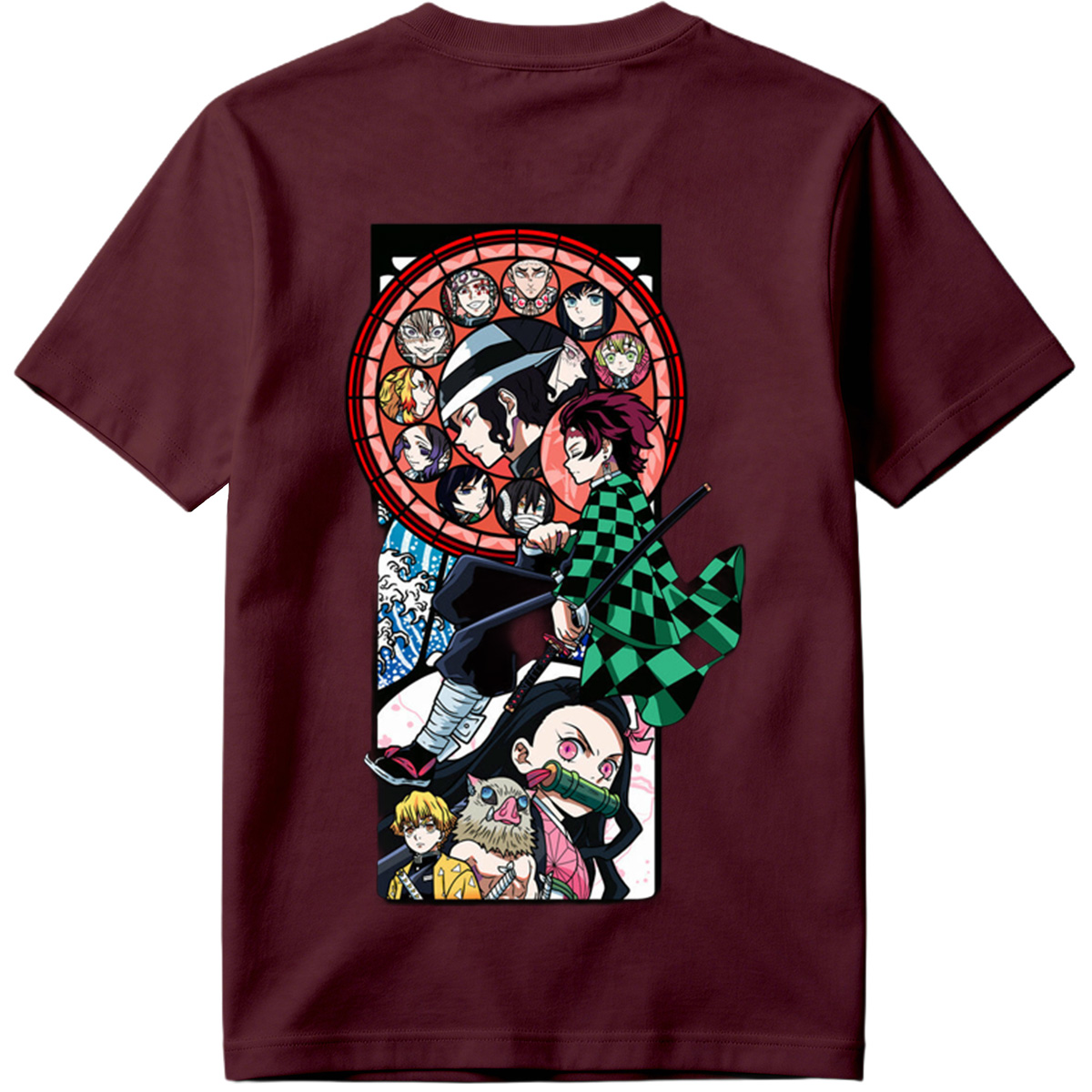Demon Slayer: Kimetsu no Yaiba - Tanjiro, Zenitsu, Inosuke, and Hashira Characters in Stained Glass Art Style - Tee