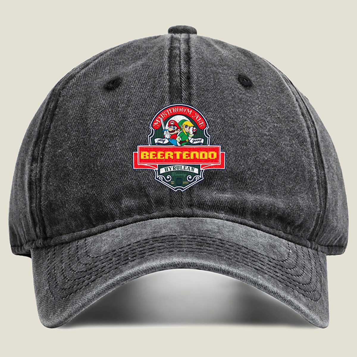 Beertendo: Mario & Link Mushroom Ale - Washed Denim - Baseball Cap