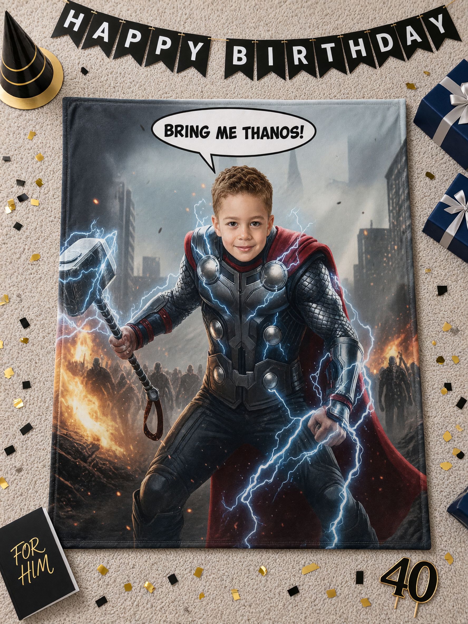 Custom Photo Superhero Flannel Blanket, Personalized Face Throw, Skin-Friendly Cozy Fleece Gift for Couch