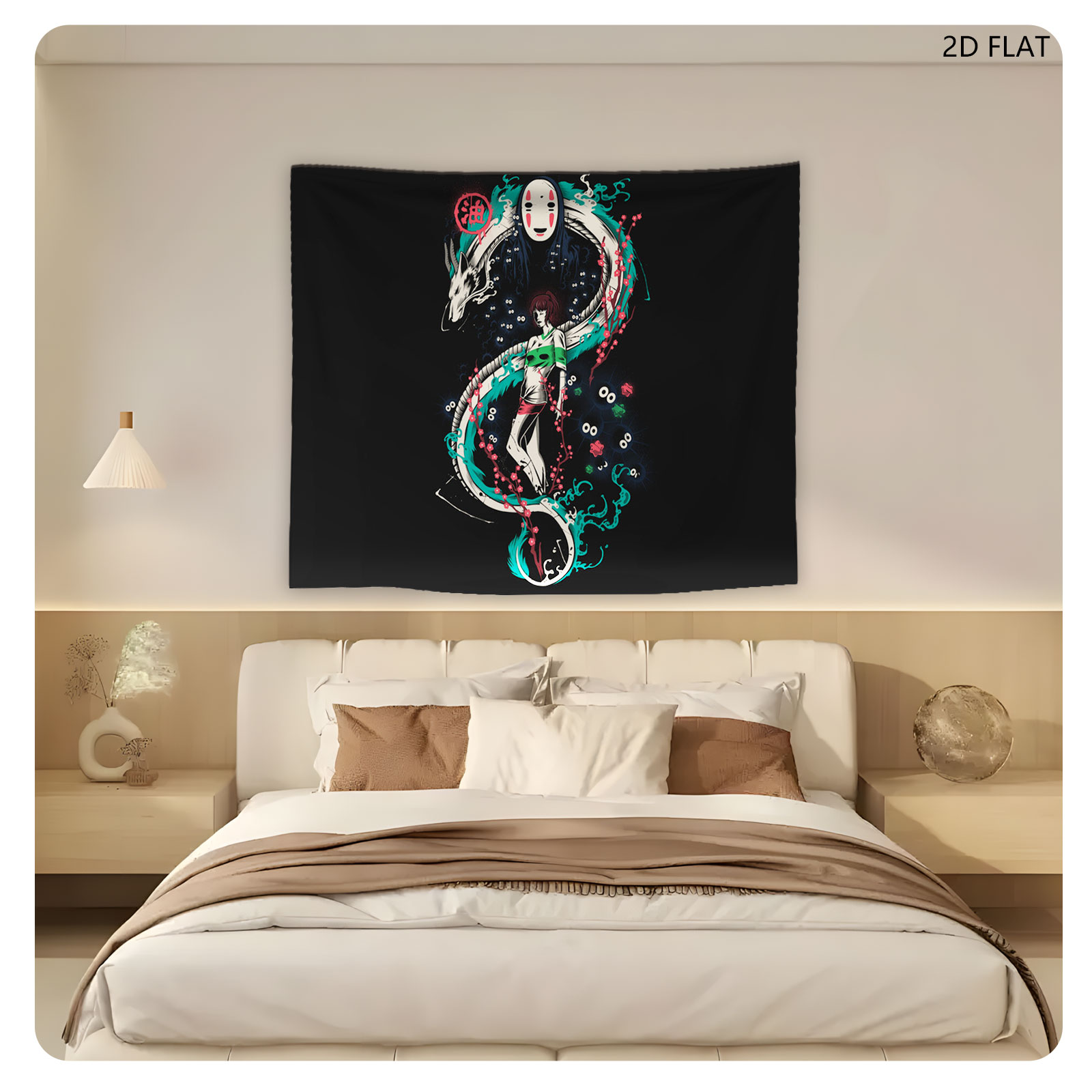 No-Face and Chihiro with Dragon from Spirited Away - Tapestry