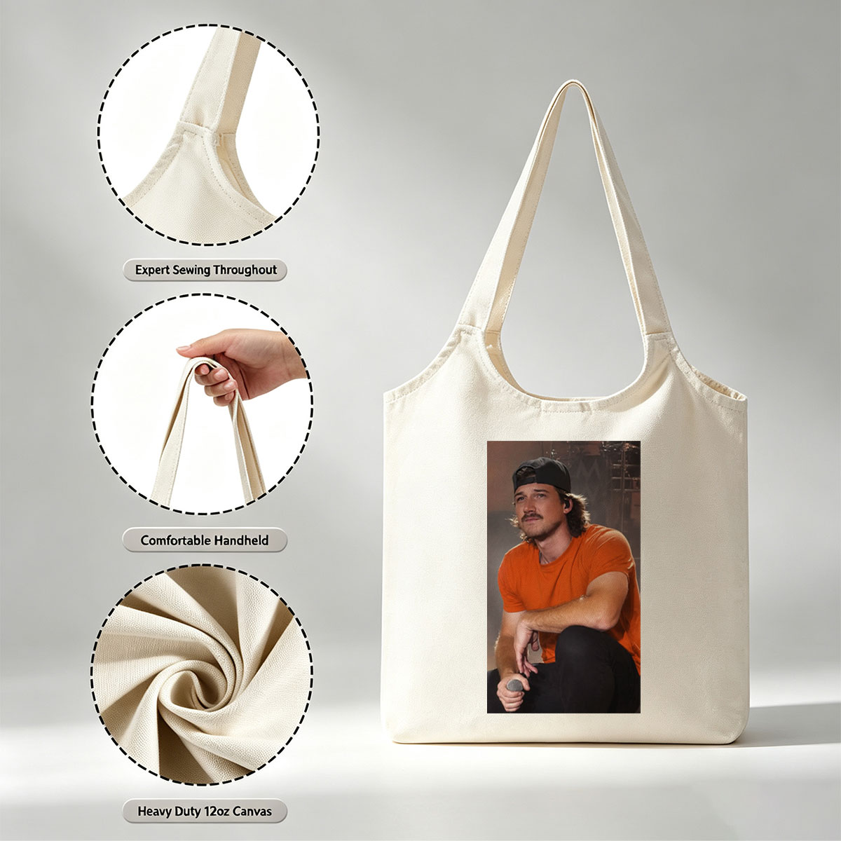 Morgan Wallen Live Performance Holding Microphone on Stage - Canvas shoulder bags/