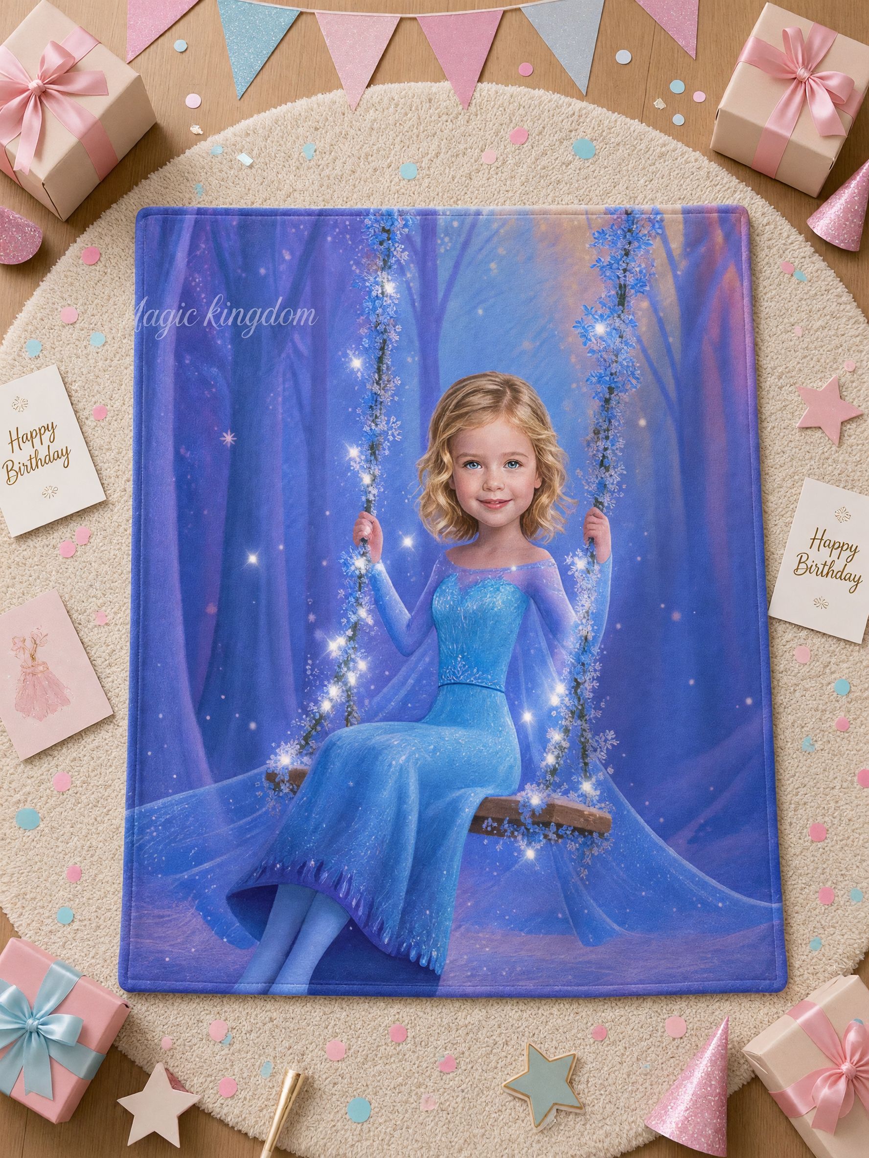 Custom Face Photo Blanket Personalized Ice Princess Flannel Fleece Throw for Bed Couch Ideal Personalized Gift