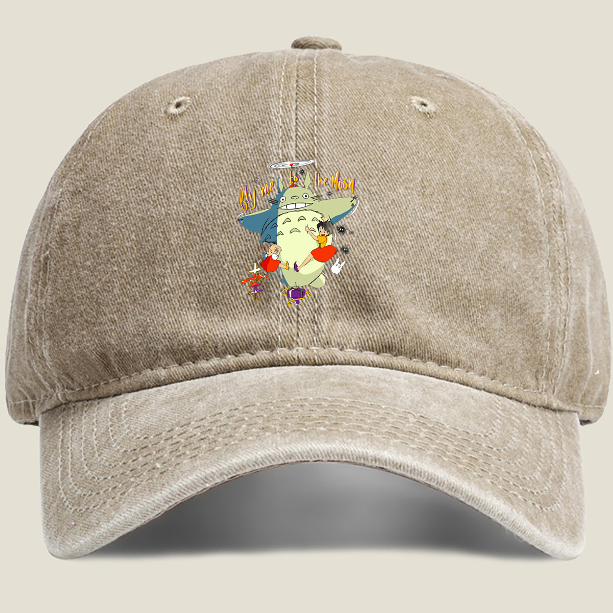 Totoro and the Girls Fly to the Moon - Washed Denim - Baseball Cap