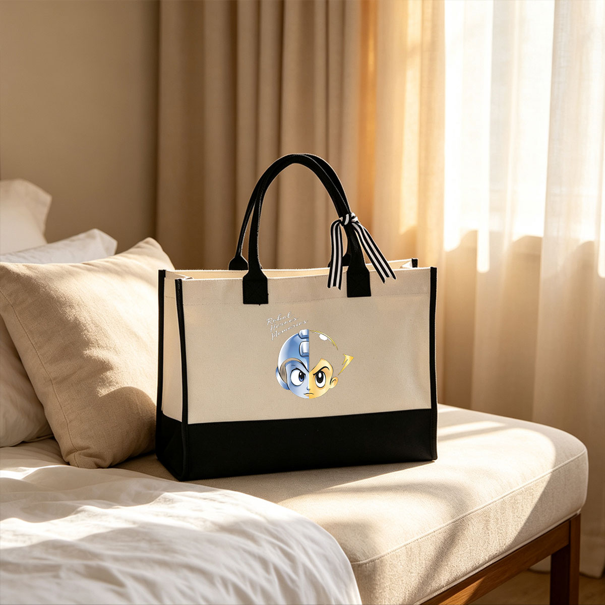 Robot Heroes Memories: Half Robot, Half Human Character Fusion - Canvas patchwork gift tote bag