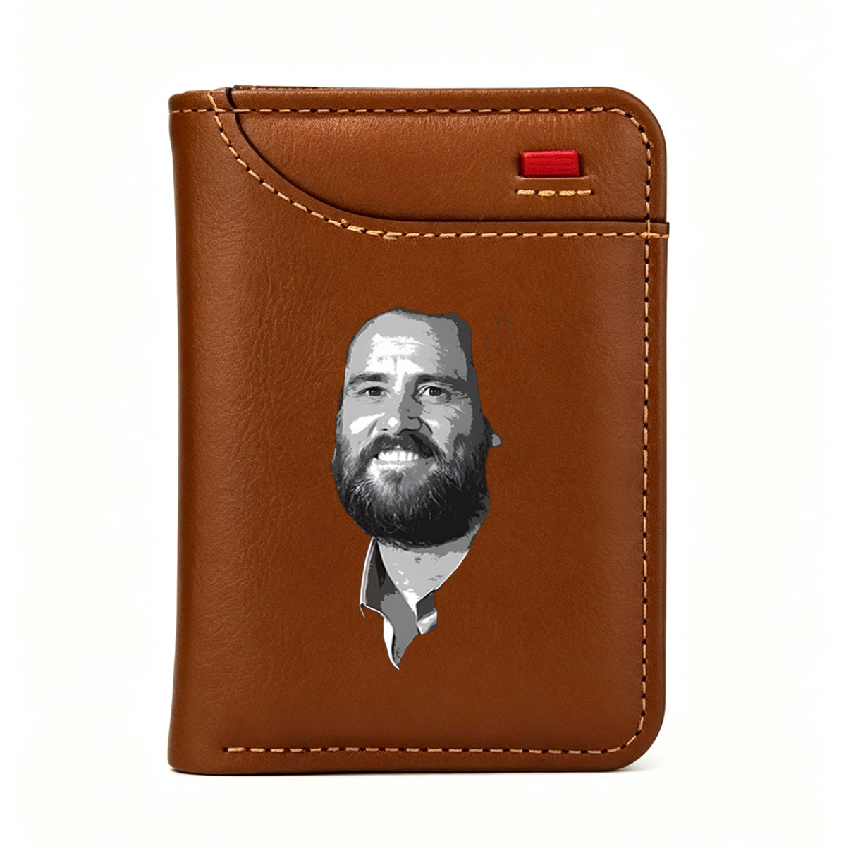 Bearded Man Smiling in Black and White Portrait - Vertical Style Wallet