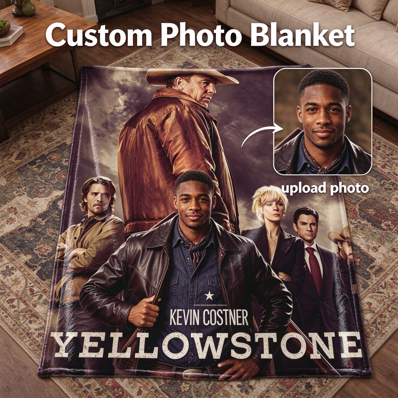 Custom Photo Face Blanket Personalized Flannel Throw Blanket with Picture Customized Portrait Cozy Gift for Bed Sofa