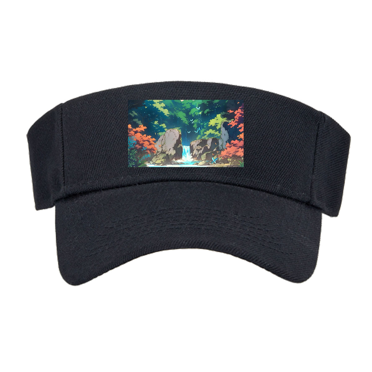 Serene Forest Stream with Waterfall and Butterflies -  Visor cap