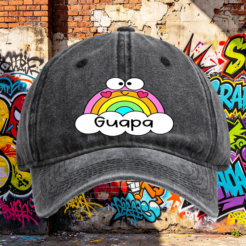 Unisex Classic Washed Cap with Rainbow Heart Eyes and 