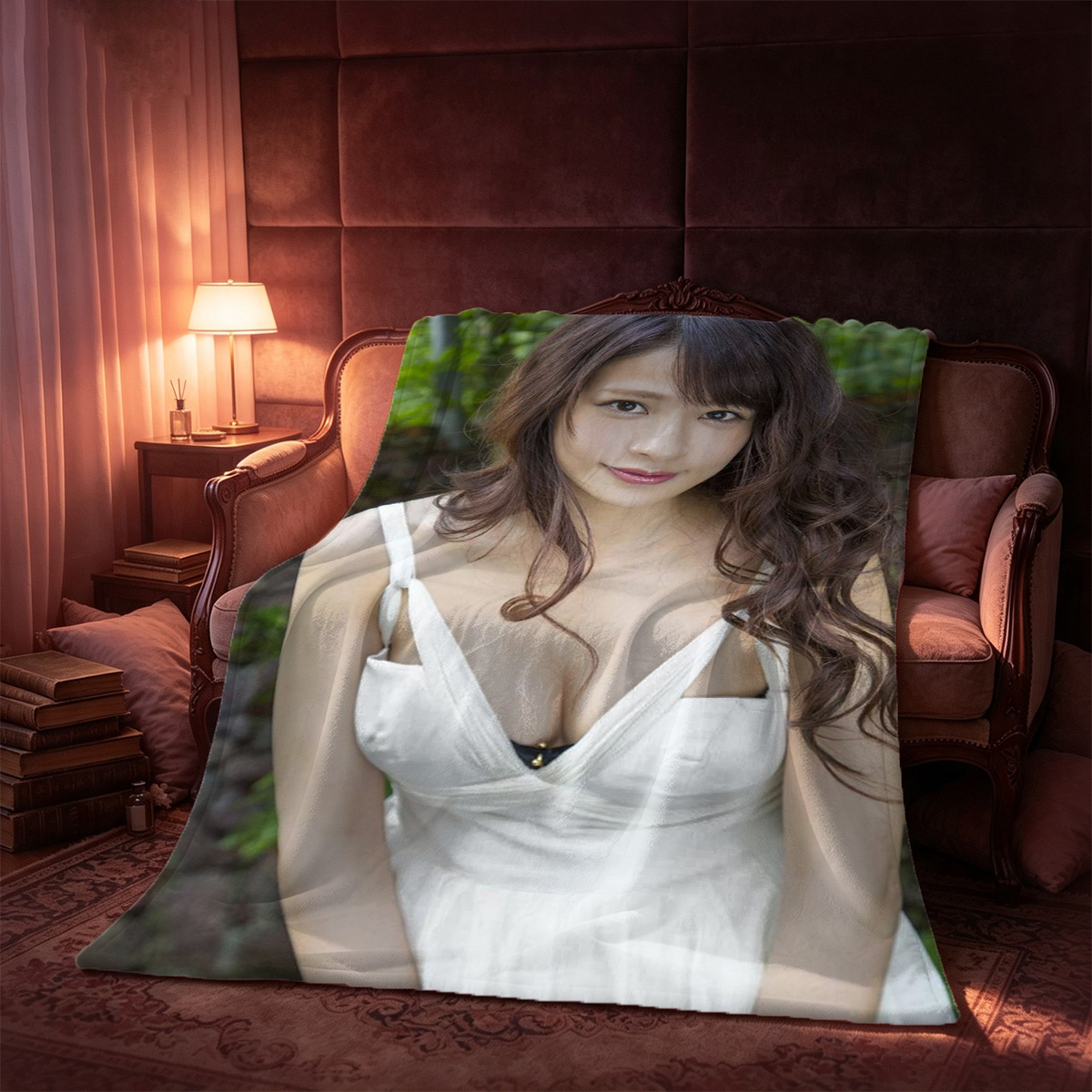 A hand spanking a woman's bottom in white lingerie and stockings. - Blanket