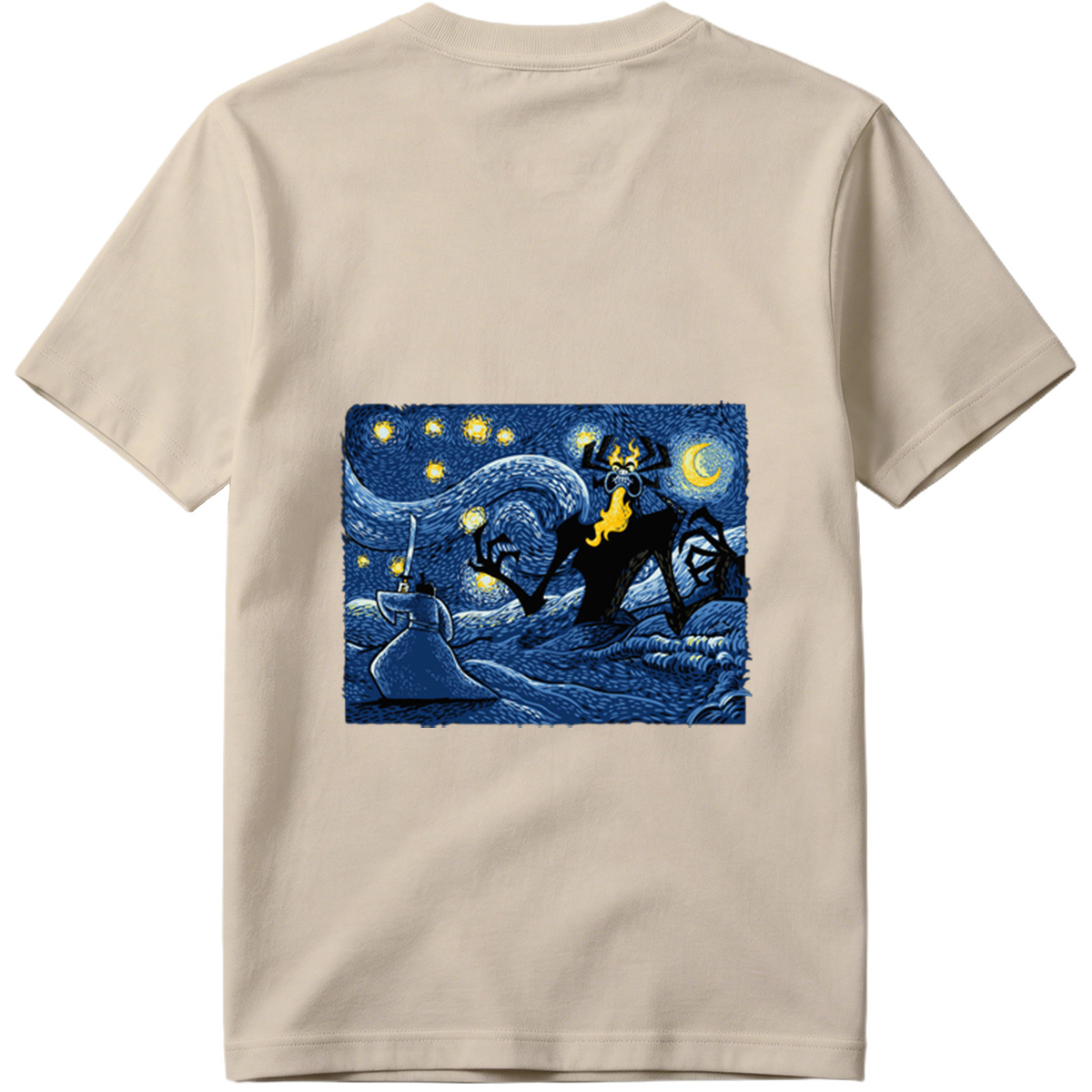 Samurai vs. Fiery Spider in Starry Night - Tee
