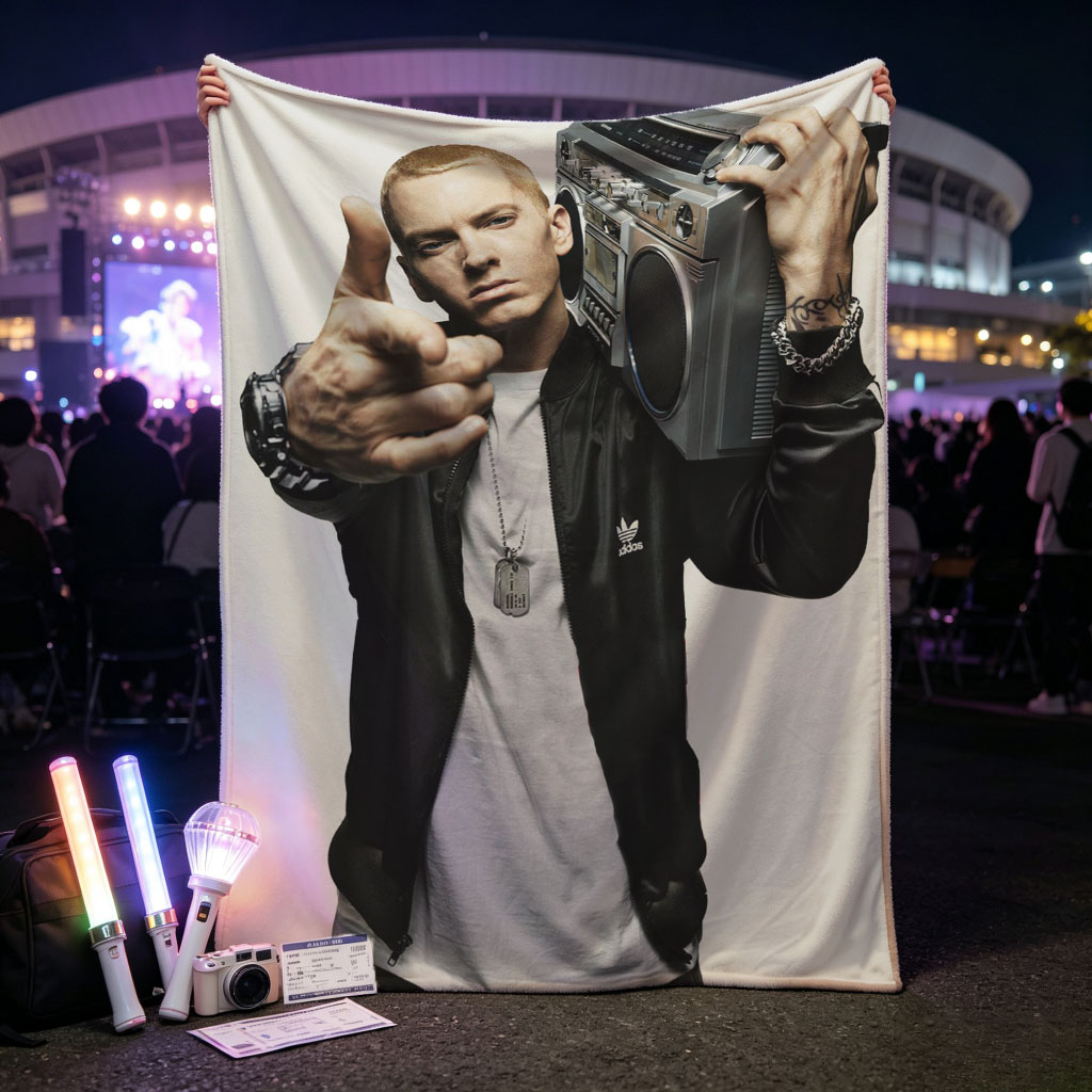 Eminem Holding Boombox Pointing at Camera in Iconic Pose - Blankets