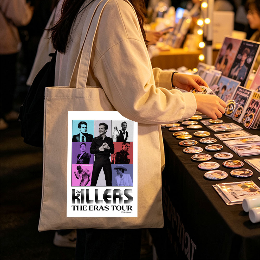 The Killers The Eras Tour Poster Featuring Band Members in Colorful Grid Layout - Canvas tote bags