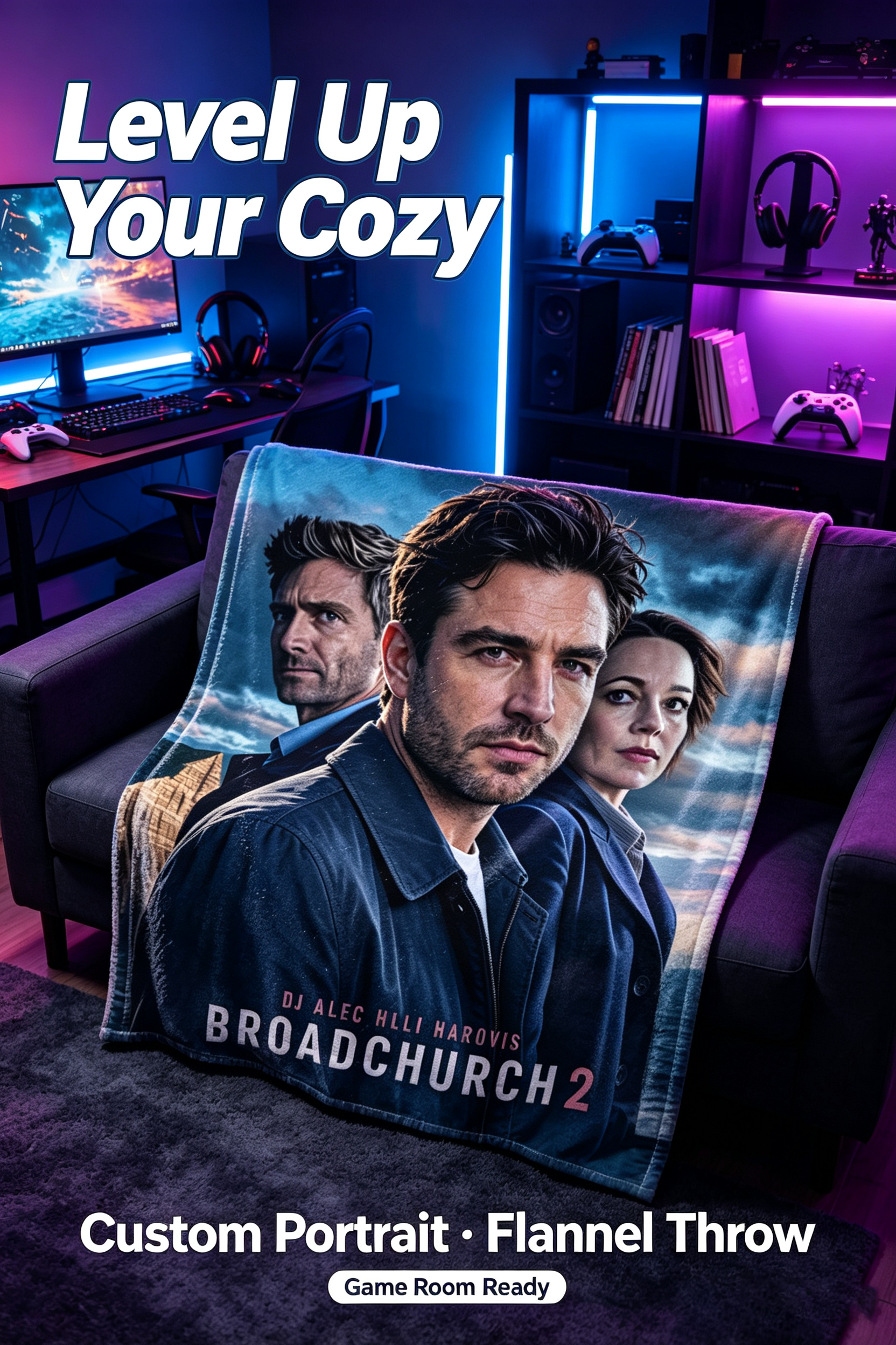 Custom Face Blanket Broadchurch 2 Flannel Blanket for Cozy Nights at Home or Office – Perfect Gift for Fans of DI Alec Hardy and Ellie Miller TV Series Drama Lovers