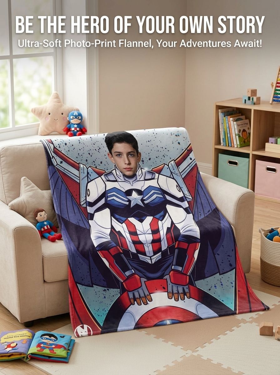 Personalized Custom Photo Superhero Flannel Blanket Ultra Soft Fleece Face Throw for Kids Adults Ideal Keepsake Gift