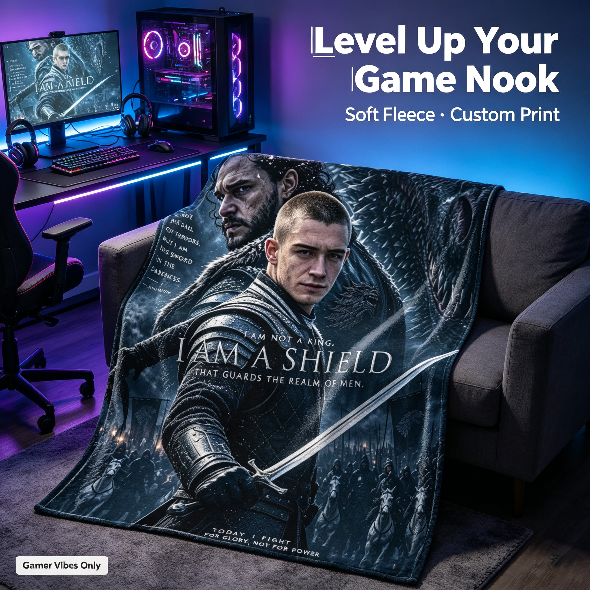 Custom Face Blanket Game of Thrones Jon Snow and Arya Stark Flannel Blanket for Couch, Bed, or Travel – Perfect Gift for Fans of HBO Series and Fantasy Lovers