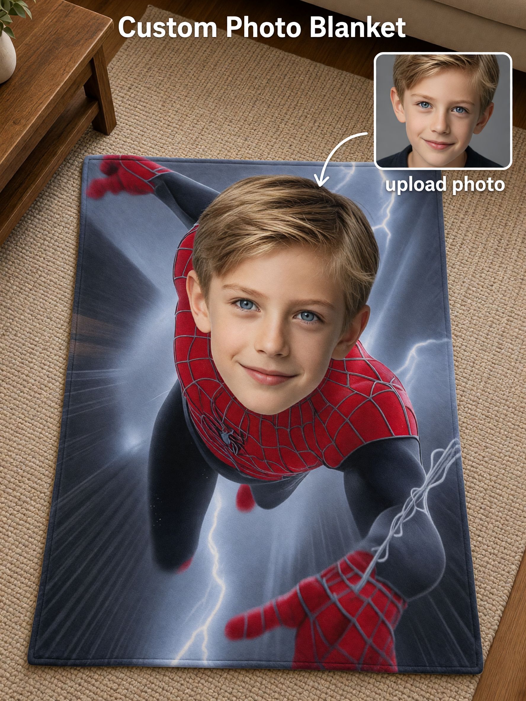 Custom Face Superhero Flannel Blanket, Personalized Photo Soft Plush Fleece Throw, Ideal Cozy Gift for Kids and Teens