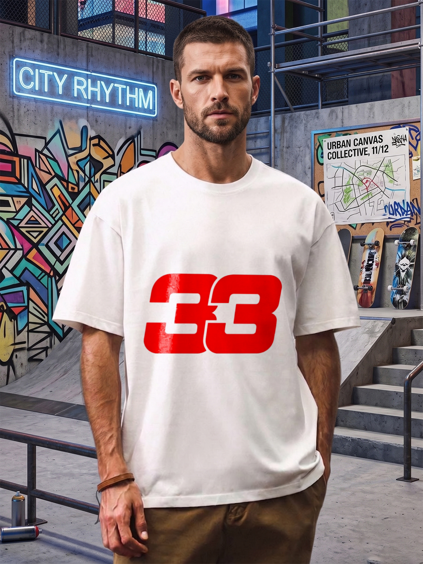 Men's Printed T-Shirt with Bold Red 33 Number Design Casual Round Neck Lightweight Breathable Summer Short Sleeve Tee for Outdoor Activities and Everyday Wear Suitable for Teenagers and Young Adults