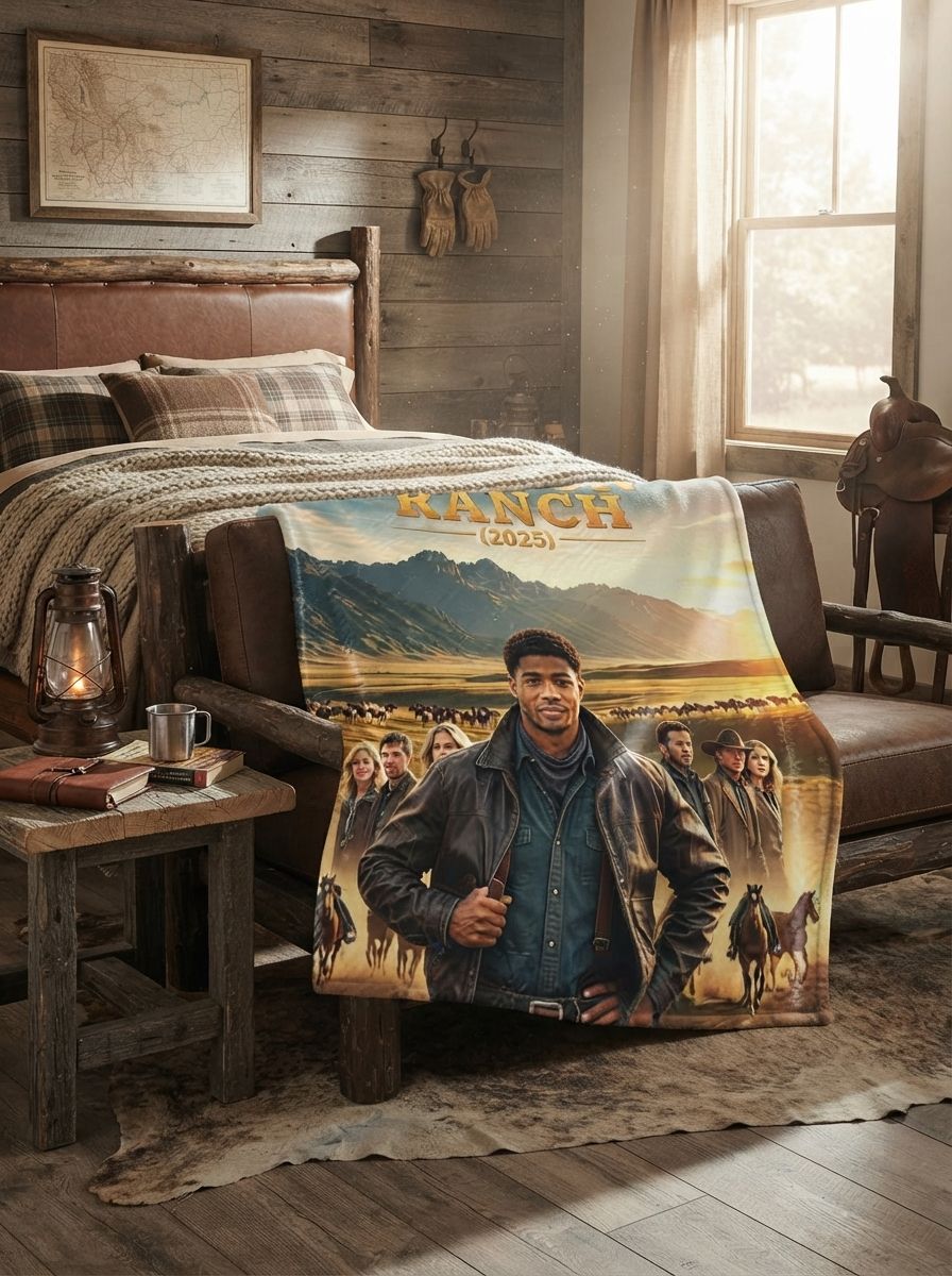 Custom Photo Face Flannel Blanket Personalized Western Cowboy Mountain Landscape Plush Fleece Bed Sofa Throw Blanket