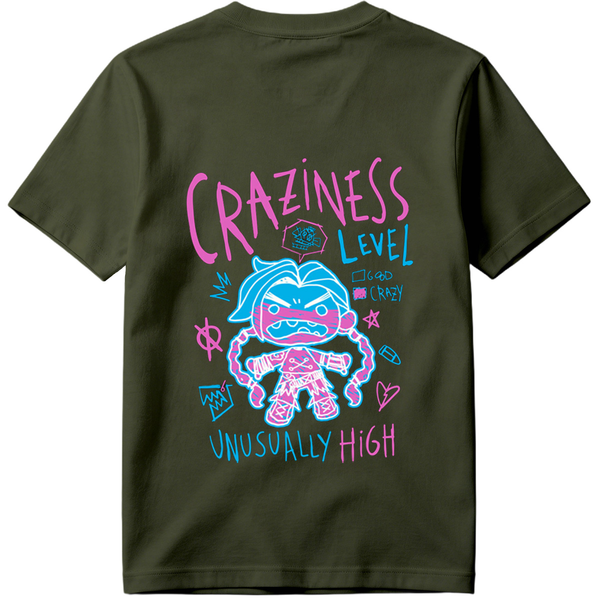 Craziness Level: Unusually High - Blue Character with Pink Accents - Tee