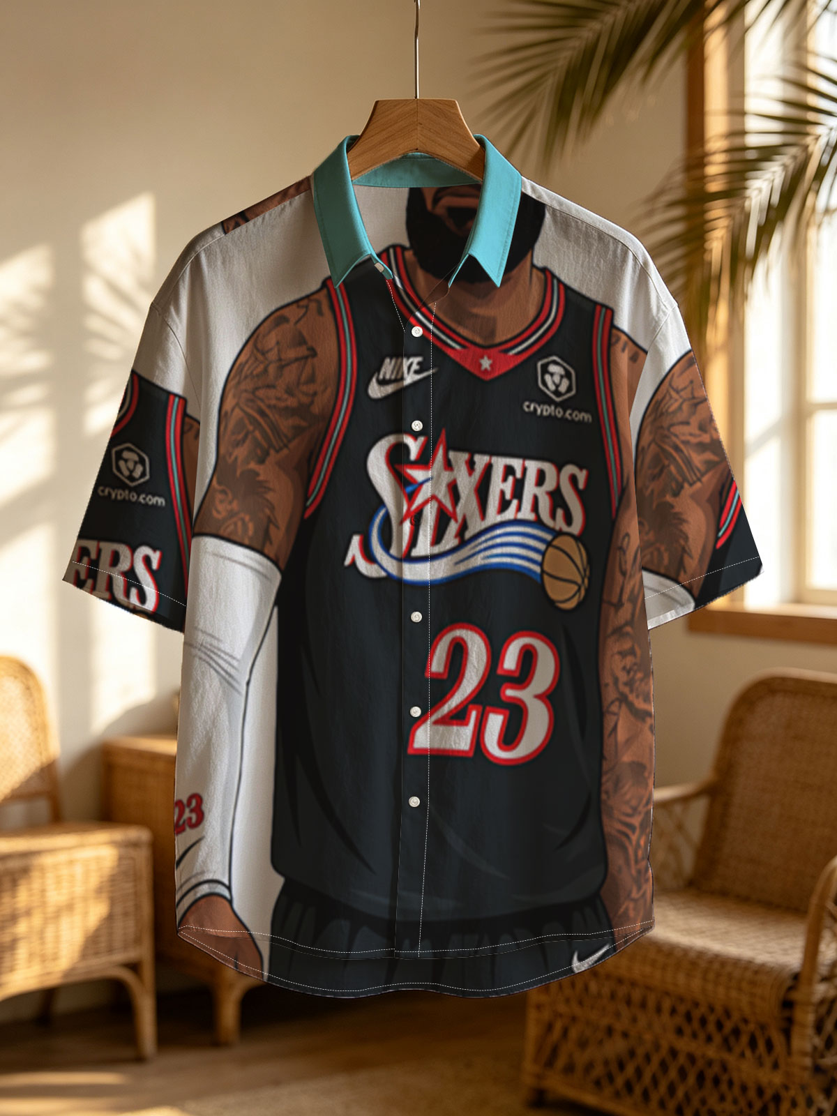 LeBron James in Philadelphia 76ers Jersey, #23, Nike Uniform, Crypto.com Sponsorship -  Shirt