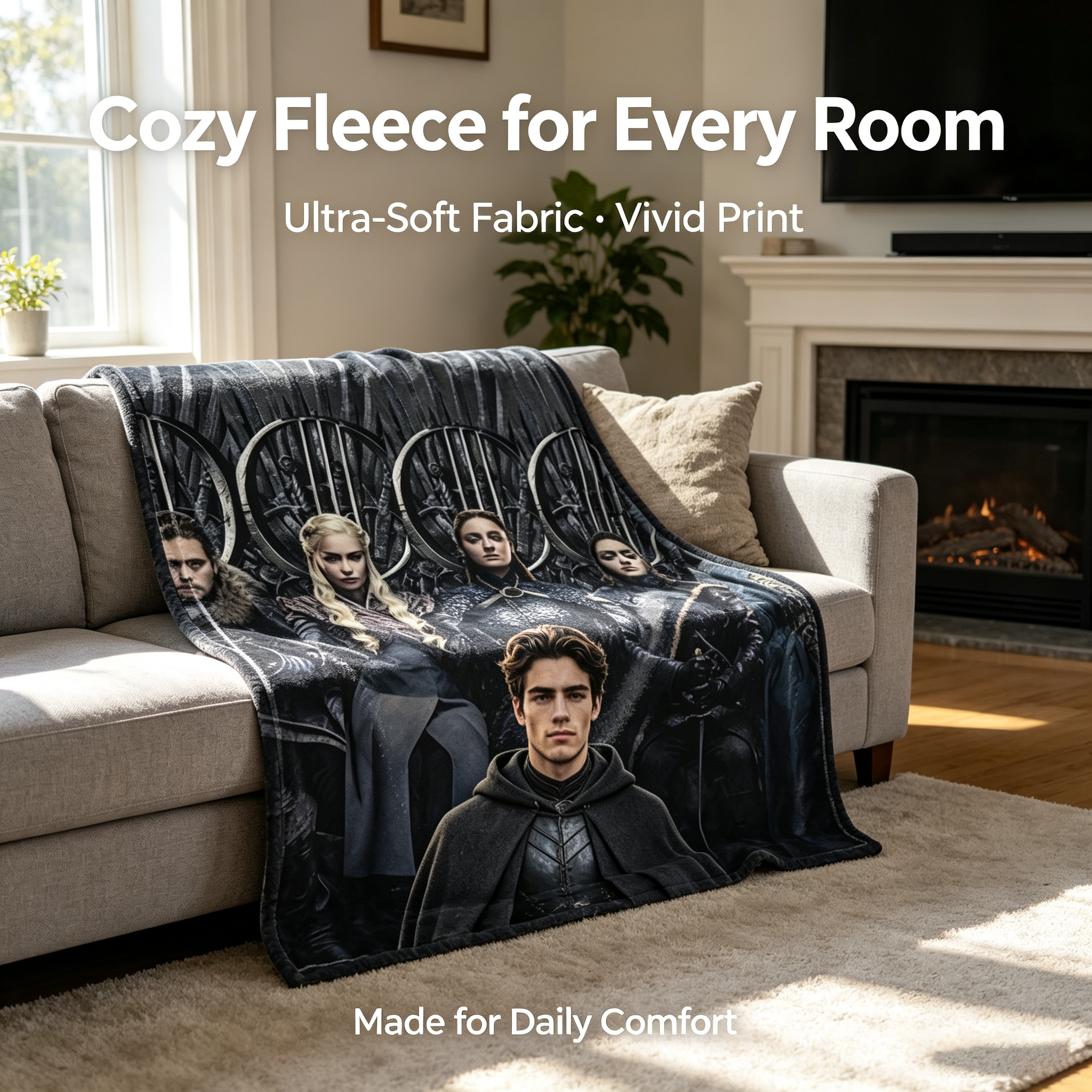 Custom Face Blanket Game of Thrones Characters Iron Throne Flannel Blanket Perfect for Fans and Cosplay Gifts and Giveaways