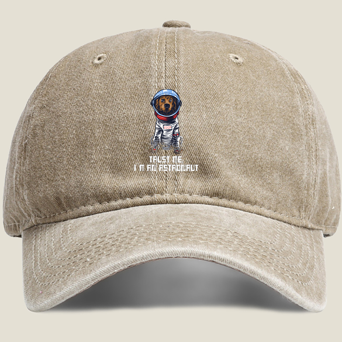 Cosmic Canine: CCCP Astronaut Dog - Washed Denim - Baseball Cap