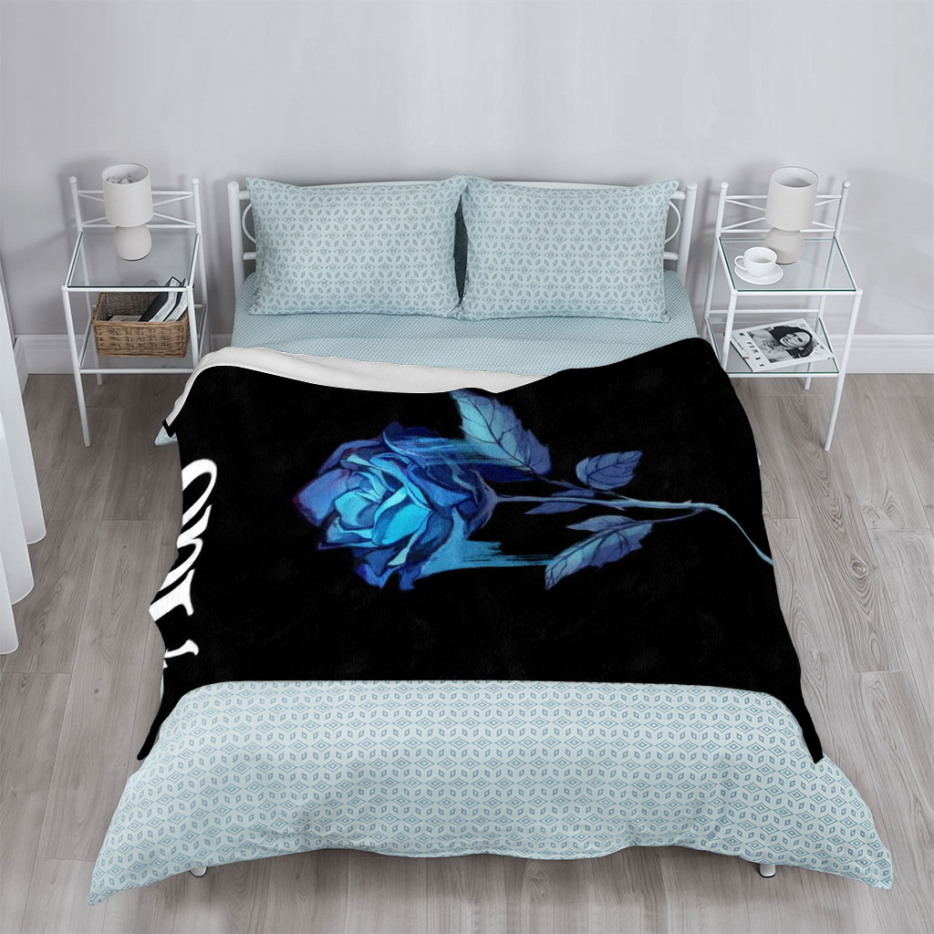 Ado Blue Rose on Black Background - Blankets