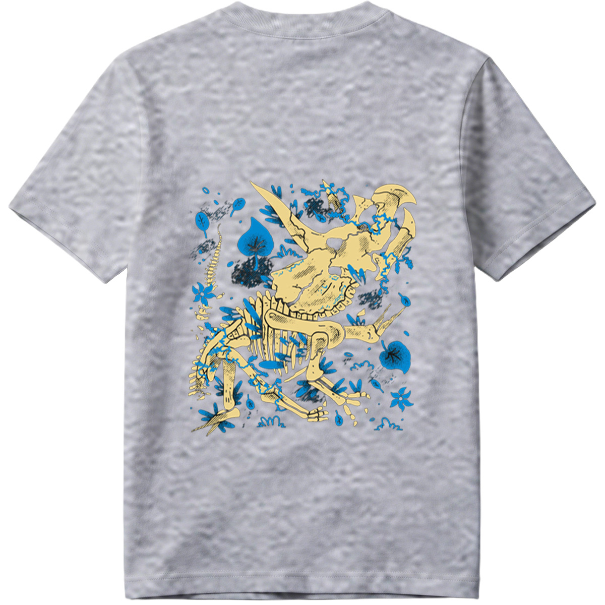 Triceratops Skeleton with Blue Leaves - Tee