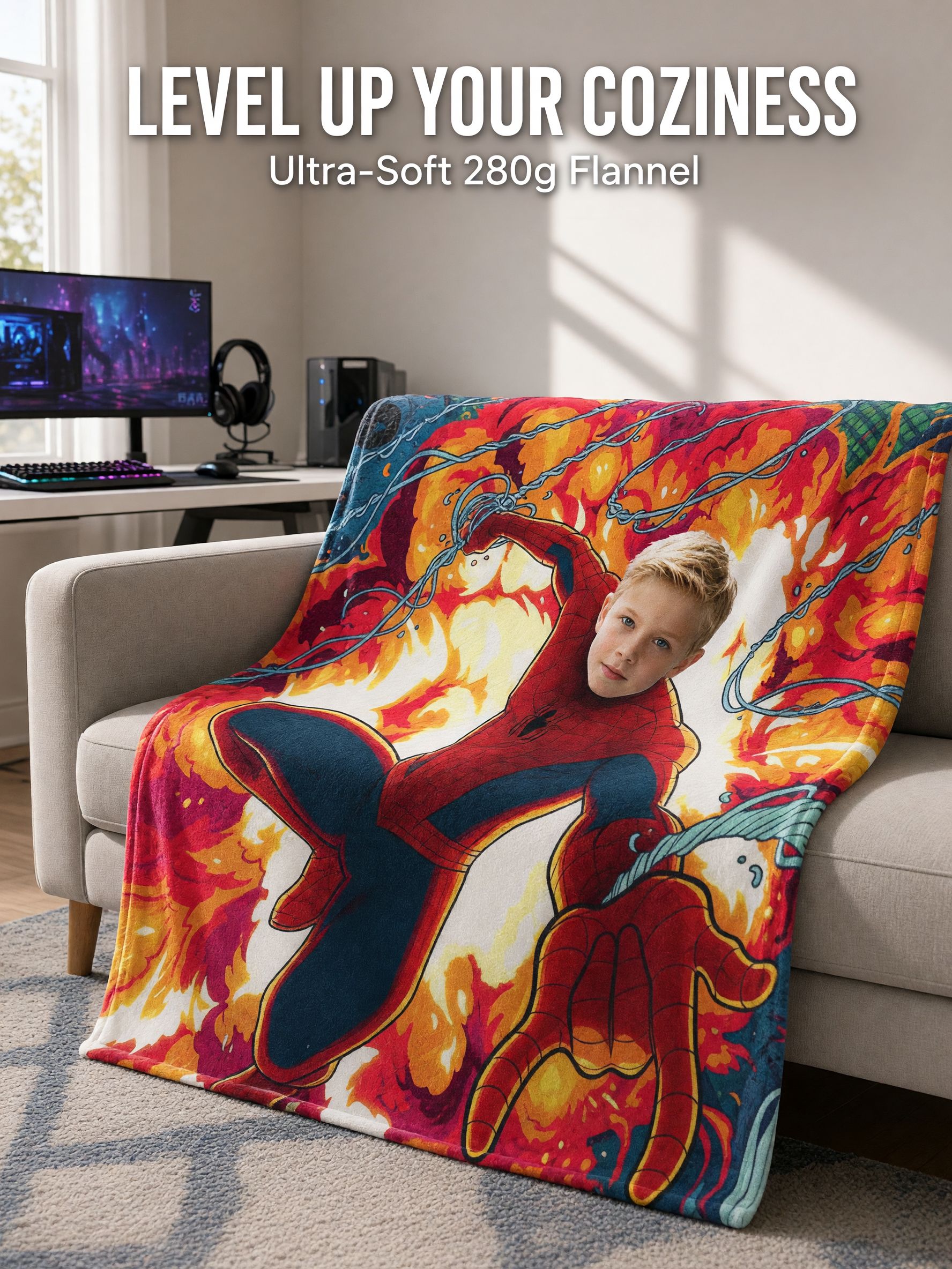 Custom Face Blanket With Vibrant Comic Action Design, Soft Anti-Pilling Flannel Throw For Ideal Personalized Gift