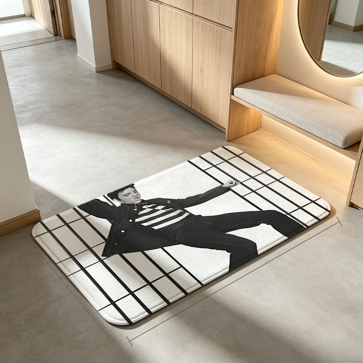 Elvis Presley in Jailhouse Rock Pose with Bars - Flannel floor mat